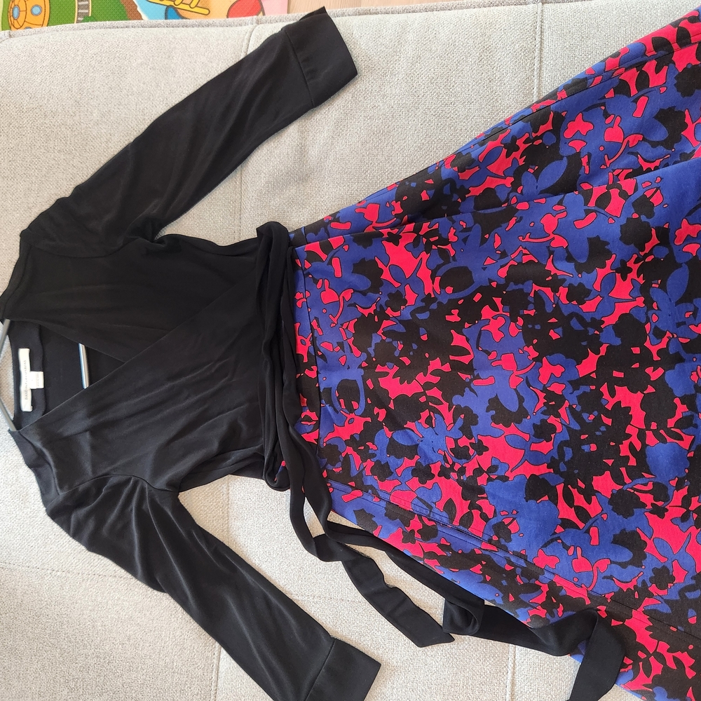 DVF Black and Floral Wrap Dress